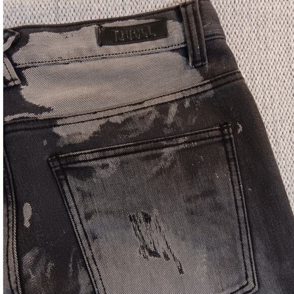 Thrill Denim & Supply Jeans Mens 33X32 Bleach Black Patches Grunge - Picture 11 of 15